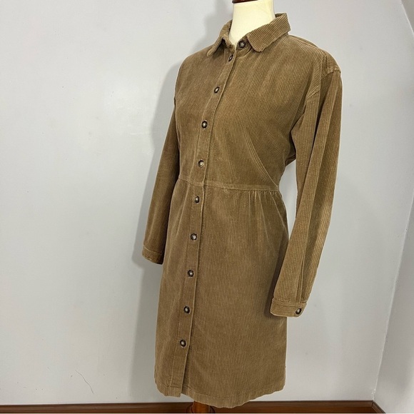 Vintage tan corduroy button front long sleeve dress twee retro USA made academia - Picture 6 of 16